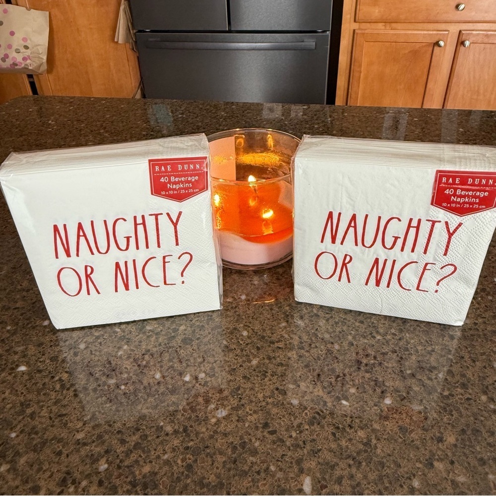 NEW SET of 2 Packs of 40 ct Rae Dunn Naughty or Nice Beverage Napkins (80 Total)